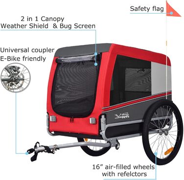 Тігго VS Pets L: велопричіп для собак великого розміру, 270 л, до 35 кг, червоний