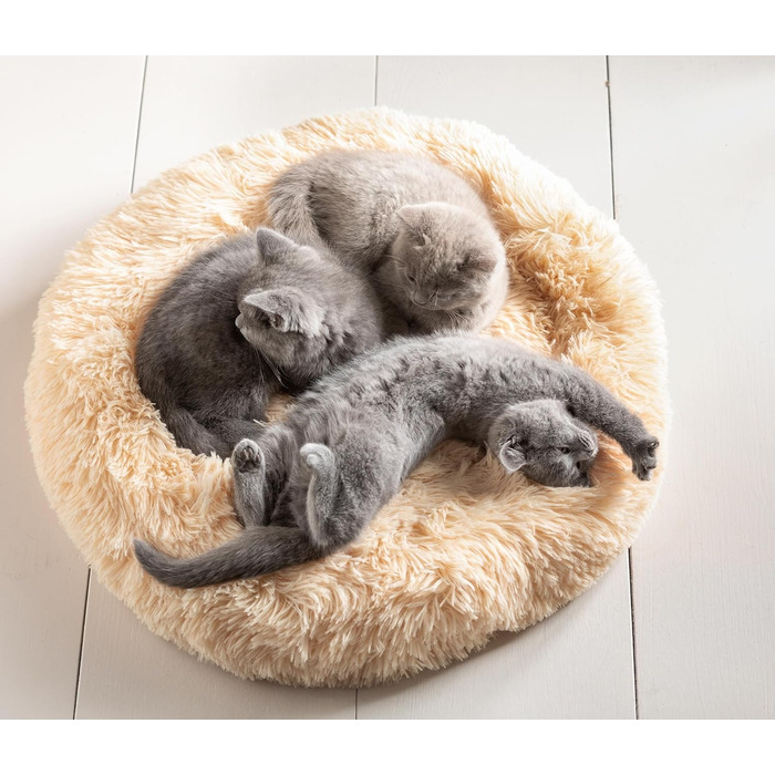 Ліжко для собак та котів Dehner Cookie, діаметр 58 см, висота 17 см, поліестер/плюш, бежеве