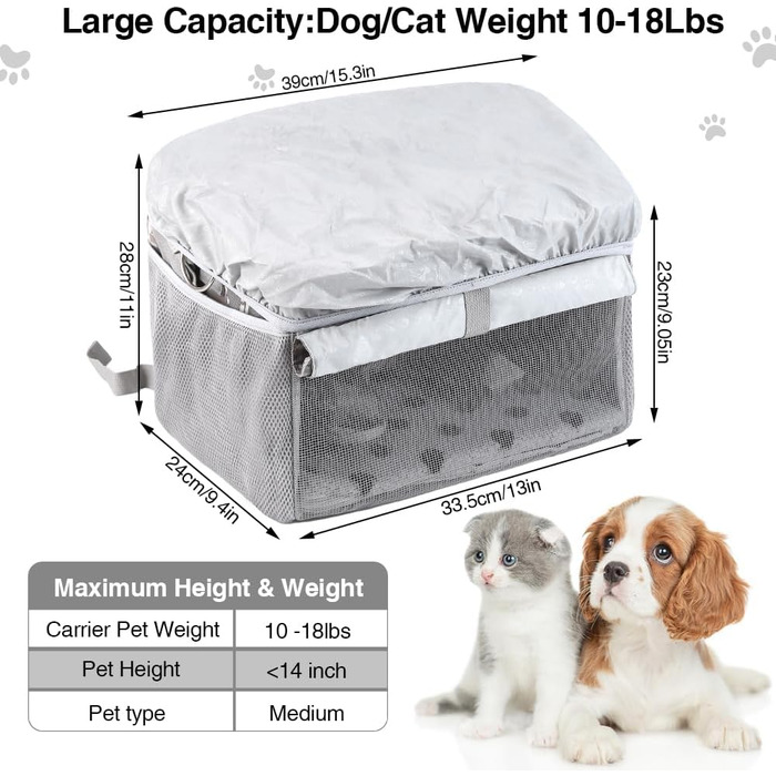 Велосипедна сумка-переноска для собак та котів до 6,8 кг, сірого кольору. З регульованим плечовим ременем та страхувальним тросом.