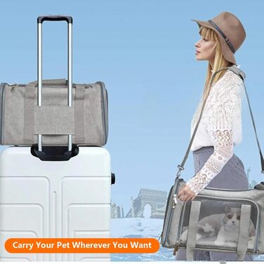 Транспортна сумка для кота/собаки з плечовим ременем, переноска для тварин до 7 кг, складна, дихаюча, сіра (45x30x30 см)
