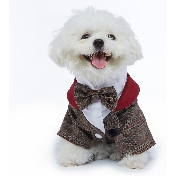 Елегантний костюм для собак: смокінг для маленьких та середніх собак, коричневий, з краваткою, для вечірки, дня народження, фестивалю, розмір S (довжина спини 24 см)