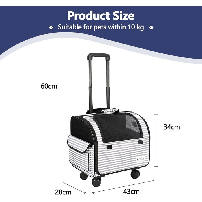 Транспортна сумка для собак та котів Galatée з колесами, розкладний рюкзак-переноска для тварин, рюкзак-візок для домашніх улюбленців (білий)