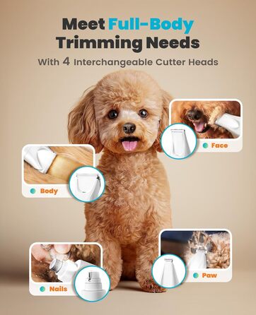 Машинка для стрижки собак і котів oneisall 4-в-1 з LED-підсвічуванням, триммер для лап та точилка для кігтів, акумулятор 2000mAh (біла)
