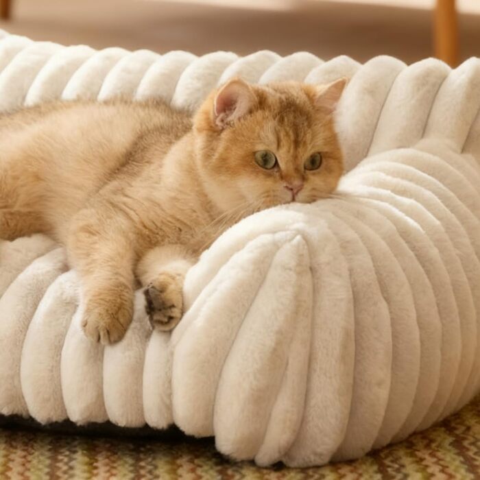 М'яке пухнасте ліжко для собак та котів (61x48x30 см) – затишне місце для відпочинку | Колір