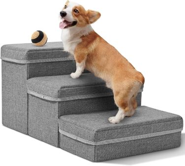 Сходинки для собак маленьких порід, 3 сходинки, складана, для котів та собак, з ящиками для зберігання, підійде для дивану та ліжка