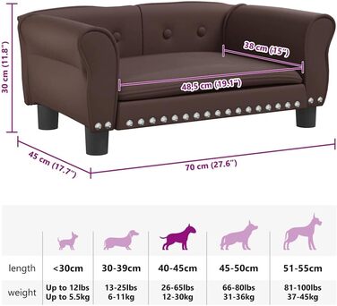 Лягушковий лежак для собак, м'який лежак для тварин, лежанка-софа для маленьких собак, лежанка для котів, коричневий штучний шкіряний, 70x45x30 см
