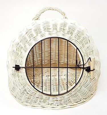 Транспортний кошик Tigana для котів Korbhöhle, плетений з лози, білий (45 см, без подушки)