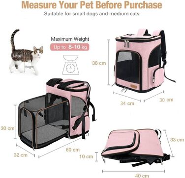 Розширюваний рюкзак для котів Lekesky – зручний, дихаючий рюкзак для котів та собак середніх та маленьких порід, розкладний з внутрішньою шнурковою фіксацією та підстилкою, об'єм 9 л