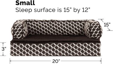 Ліжко для собак та котів FurHaven, плюшеве, стилізоване під диван, з охолоджуючим гелевим шаром, знімний чохол, колір коричневий діамант, розмір S