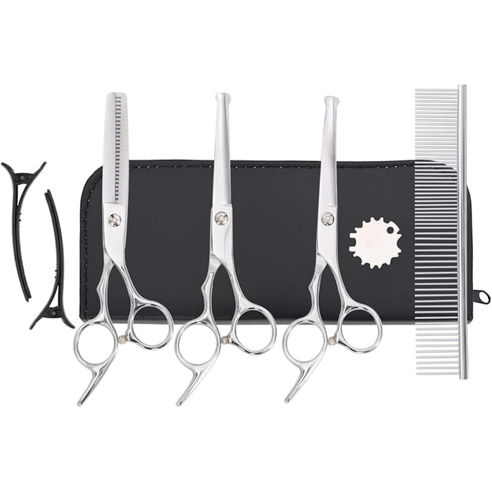 Набір професійних ножиць для собак з нержавіючої сталі - для всіх порід - з витончувальними ножицями, гребінцем та регулятором