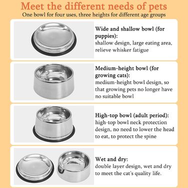 Набір мисок для котів та собак 2-в-1 з нержавіючої сталі з гумовим дном, знімні та стійкі, для цуценят, кошенят, кроликів