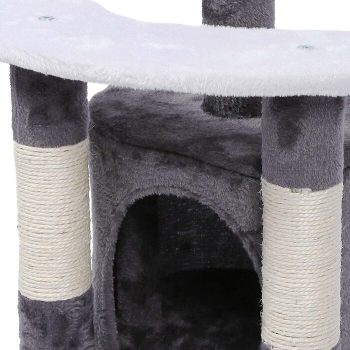 Дряпалка для котів Wiltec 67 см, чорно-біла, з сизалю, платформою, будиночком та іграшкою, крізьбаум для котів