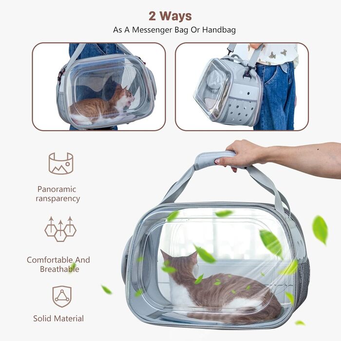Транспортна переноска для собак та котів PETCUTE, складана та миється, сумка-переноска для кота/маленької собаки, переноска з плечовим ременем, зручна ручка, для подорожей літаком (сіра)