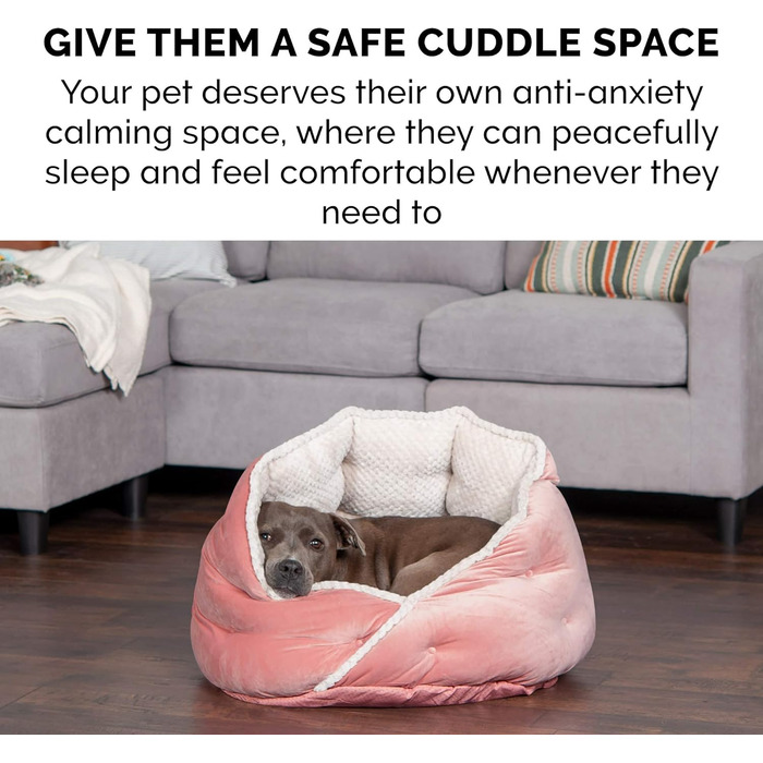 Ортопедичне ліжко для собак Furhaven, великих порід, кругле, знімний, пральний чохол, до 36,3 кг – Sherpa & Wildleder Snuggery – 111,8 см, ортопедична піна (Soft Pink, L 61 x B 61 x H 46 см, Calming Hug Nest)