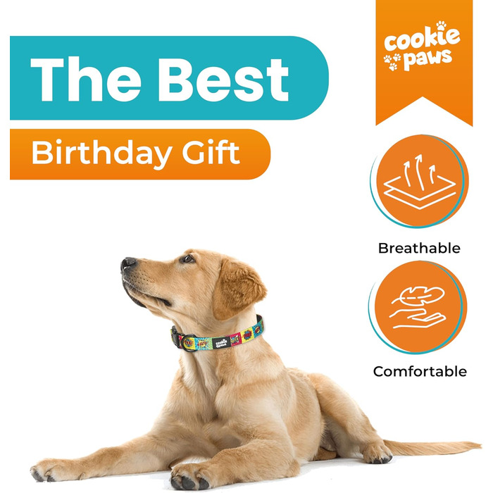 М'який неопреновий нашийник для малих собак Cookie Paws, регульований, з швидкозастібкою, дихаючий, легко очищується, зелений, стильний мультяшний дизайн