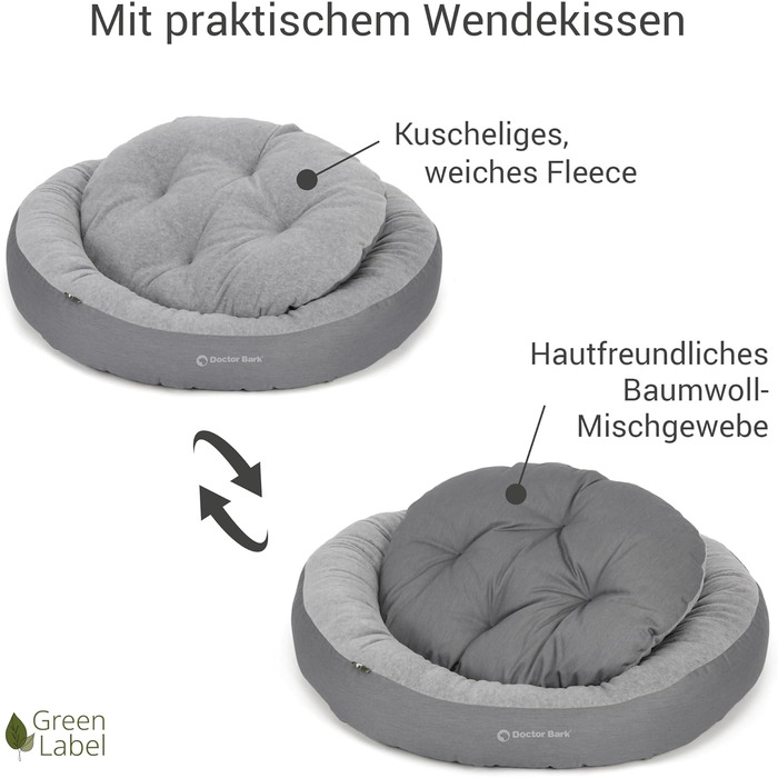 Кругле м'яке ліжко для собак Doctor Bark GreenLabel, 50x40 см, сірий (S)
