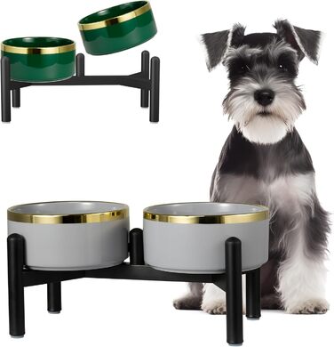 Керамічна годівниця для собак на підставці з нержавіючої сталі - подвійний набір мисок для собак, невеличких та середніх порід - неслизький набір мисок для корму та води - 350г / 660мл - 15см - сірий M сірий