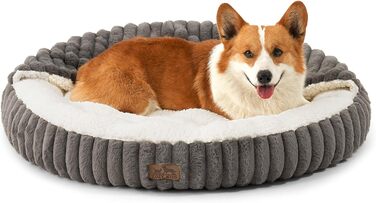 Кругле ліжко для собак COZY KISS з ковдрою, антистресове, для середніх та великих собак, м'яке, з штучним хутром та неслизьким дном (89x89x18 см, сірий)