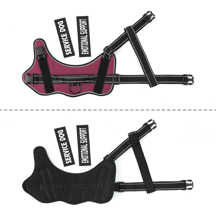 Шлейка для собак Voopet для емоційної підтримки, професійний сервіс, для собак маленьких, середніх та великих порід, світловідбиваюча, дихаюча та регульована, запобігає тязі/нудоті, ESA (XX-Large (Pack of 1), Бордовий)