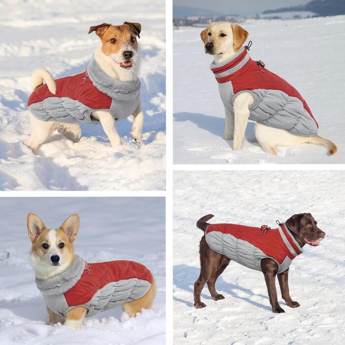 Зимовий теплий одяг для собак: куртка, плащ, теплий одяг для чихуахуа, малі, середні та великі породи. Чорний, червоний (XL)