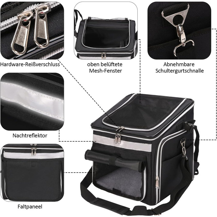 Сумка на велосипед для тварин, рюкзак для собак та котів з сіткою, складана переноска для малих та середніх собак та котів до 6 кг (Чорний)