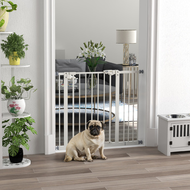PawHut Door Gate Gate, Шлагбаум, 74-80/87-94 см, Сходові ворота для домашньої тварини, Ворота для собаки в т.ч. різні надставки, Захисні ворота без свердління, Метал, Пластик, Білий | Аосом