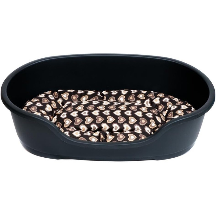 Корзина для собак Adena 71x48 см, антрацит + подушка з серцями, коричнева, L 71x48x22 см, дизайн 7