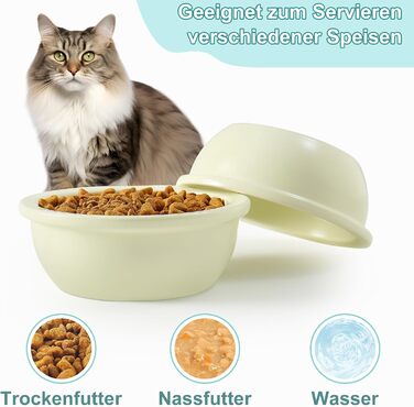 Набір мисок для котів GUUSII HOME (2 шт.) з кераміки, 360 мл, для корму та води, бежевий, 14 см, миски для котів, машиномийні