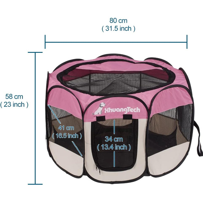 Дитячий манеж для тварин XhuangTech: Собаки, коти, цуценята, 80x80x58,4 см, м'яка тканина, портативний, складаний, для дому та вулиці, Рожевий та Бежевий