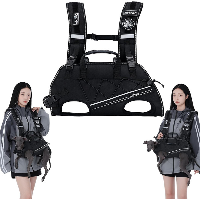 Сумка-переноска та повід для собак, повід для собак з підтримкою, регульовані, дихаючі, м'які ремені для собак, ідеально підходить для собак з обмеженими можливостями, розмір M (4–8) кг, чорний