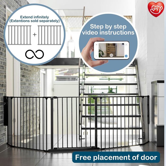 Захист для каміну/сходи/кімнати BabyDan Flex XXL, 90-350 см, Чорний, Данія - захист для дітей та домашніх тварин