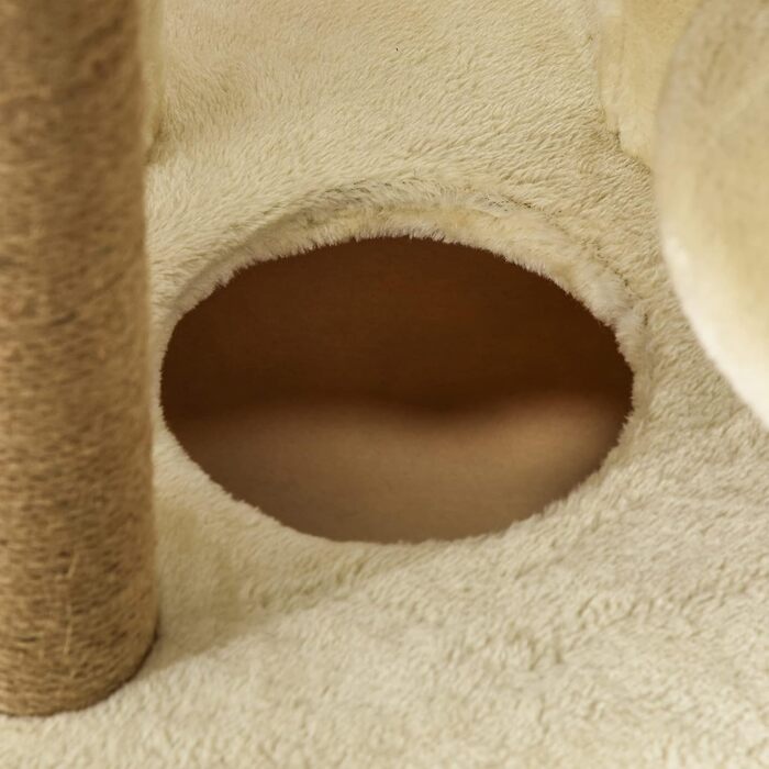 Велика дряпка для котів PawHut 60x34x136 см з платформами, знімними плюшевими будиночками, джутовими стовпчиками та підвісним м’ячиком, бежева