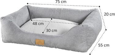 Крісло-лежанка для собак Tagträumer Joy, сіре, 60x50x18 см, м'яке, ергономічне, для маленьких собак, знімний чохол з короткою плюшевою підкладкою