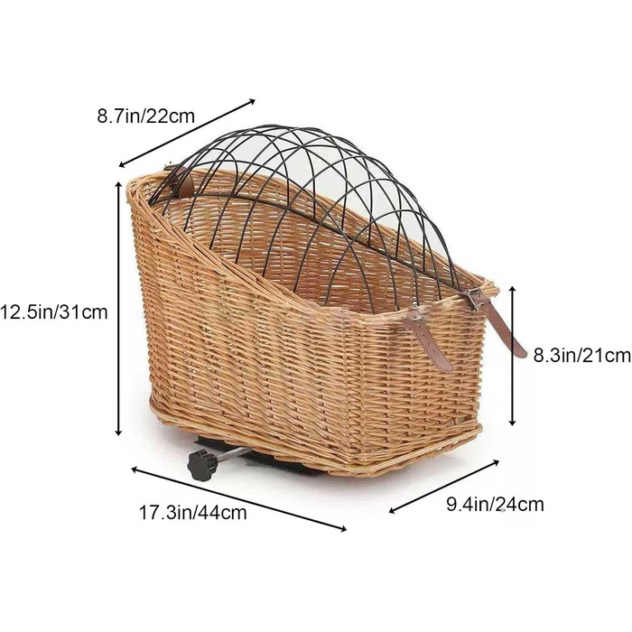 Задній велосипедний кошик для собак з плетіння з лози, коричневий, з металевим захистом