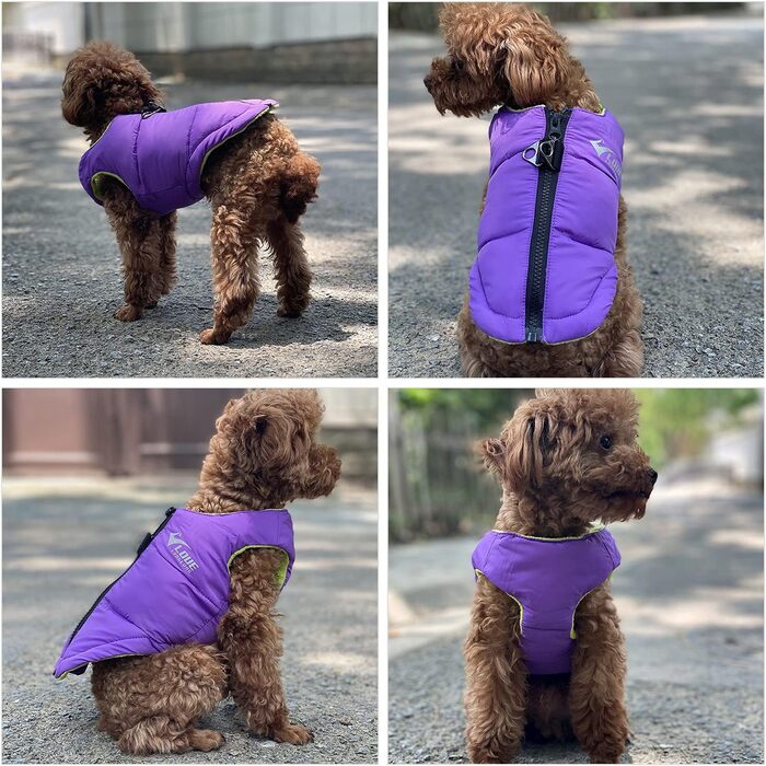 Зимова куртка для собак, водонепроникна, вітронепроникна, тепла флісова куртка з блискавкою для маленьких, середніх та великих собак, зелена, розмір L, зелений (S (-9lbs), фіолетовий)