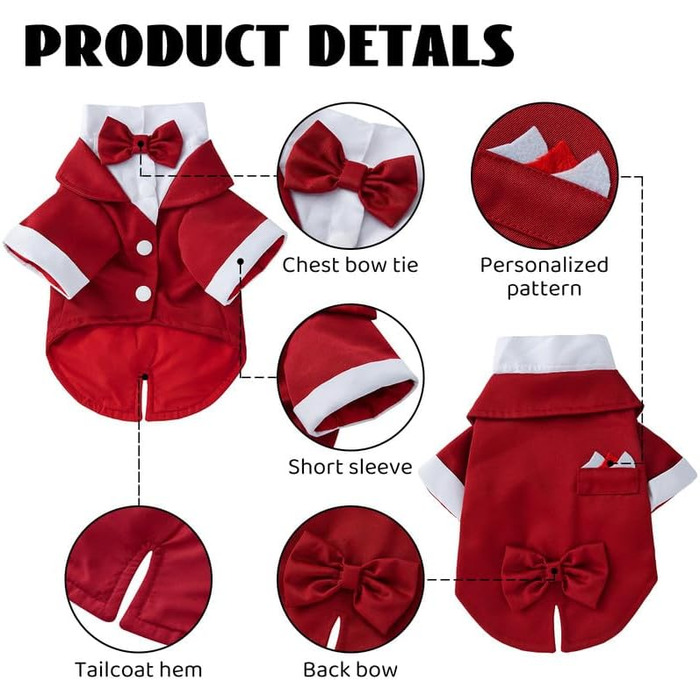 Костюм Smoking для собак Norbi, розмір M, червоний. Ідеальний для вечірок, свят та фотосесій. Комплект з краваткою.