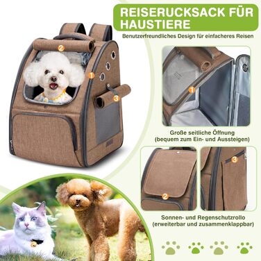 ALLSOPETS Рюкзак для собак і котів, складаний, дихаючий, з сонцезахистом, для подорожей, кемпінгу та прогулянок, хакі-коричневий