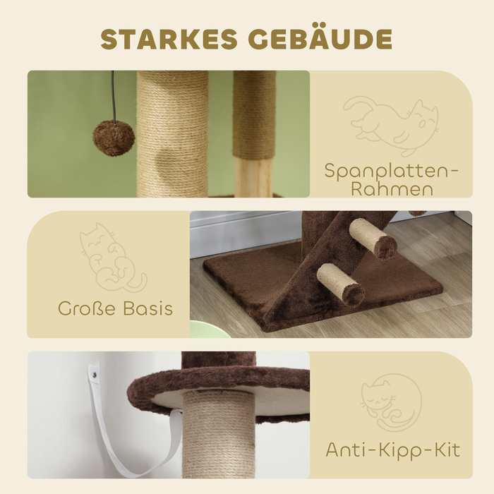 PawHut Cat Tree Стеля висока, Cat Tree, 225-265 см Кігтеточка для кішки з котячою печерою, дряпаючі стовбури, Play Ball, Меблі для кішок із захистом проти нахилу, коричневий | Аосом