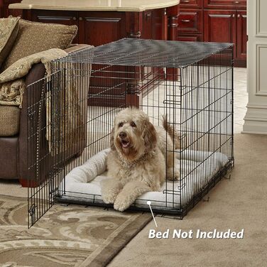Кія для собак Midwest Homes for Pets Lifestages 1642DDU, велика, з подвійними дверцятами, металева, 107 см, з перегородкою, захист підлоги, мийка, чорна