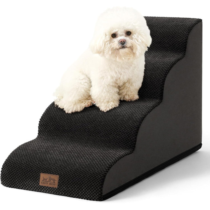 Сходинки для собак - 50 см, для маленьких собак, з високощільним губчатим матеріалом, знімний та миючий чохол, неслизьке дно, 4 сходинки, (Чорний, 4 сходинки (40x72x50 см))