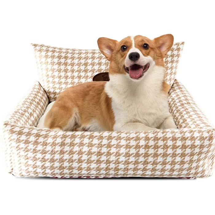 Ортопедичне ліжко для собак PETCUTE, зручний лежак для котів та собак середніх та великих порід, світло-коричневий колір, знімний коврик