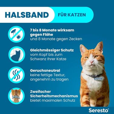 Halsband Seresto від блохи та кліщів для котів: захист до 7 місяців, довжина 36 см, 2 шт. в упаковці