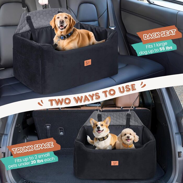 Автомобільний лежак для собак середніх та великих порід 78x55x53 см, знімний, миючий, з поводом, водонепроникний чохол, для великих собак