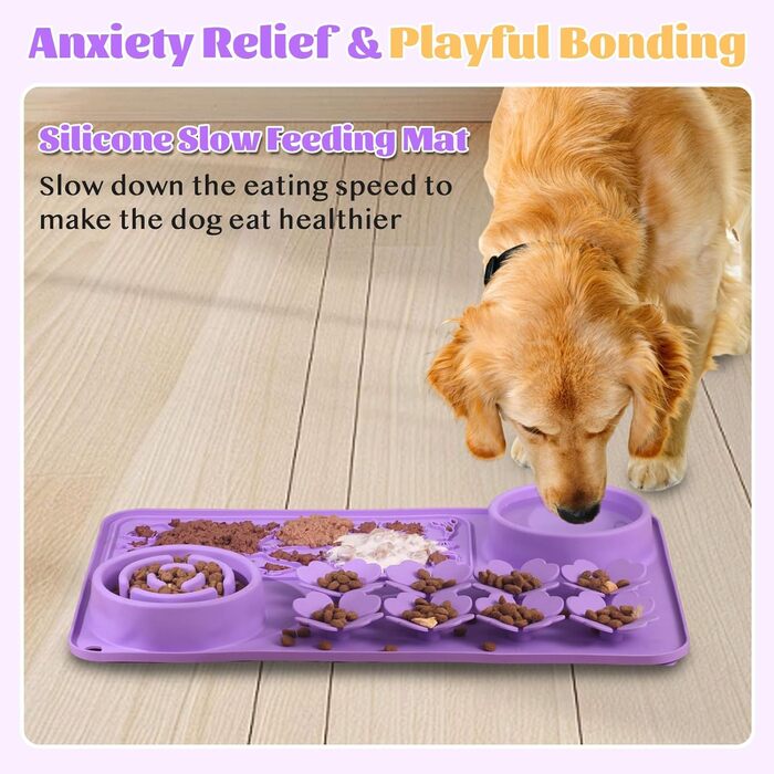 Силіконовий килимок-лежанка для собак та котів - повільний годівник, антиковзкий, пазл-лежанка для швидких їдців, інтерактивна кормушка для тварин, фіолетовий