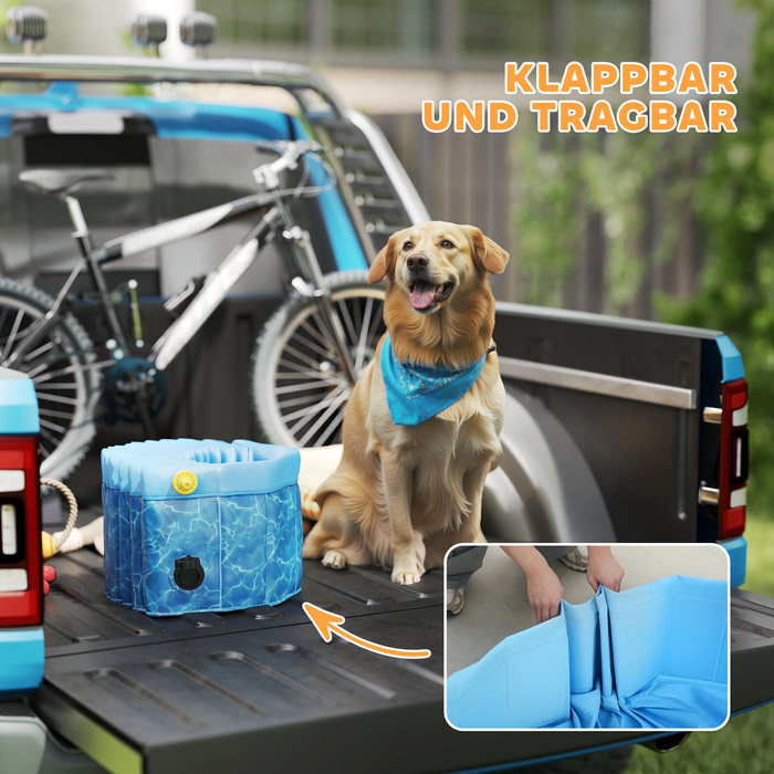 PawHut Dog Pool Складаний дитячий басейн з фонтаном і подушкою для води Ø120 x 30 см Нековзна ванна для собак і кішок Басейн для собак і кішок | Аосом
