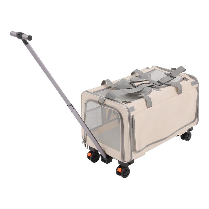 Транспортна переноска для собак та котів з колесами, складна, з дихаючими віконцями, двокамерна (Бежевий)