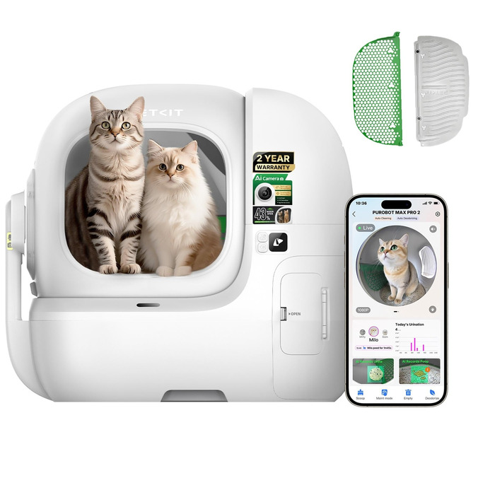 Самоочисний інтелектуальний туалет для котів PETKIT PUROBOT Max Pro 2 з камерою, ШІ-моніторингом здоров'я та розпізнаванням кількох тварин
