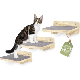 WOOWOOD® Комплект для лазіння котів: драбинка для котів на стіну, 3 входи, світле дерево, XL розмір