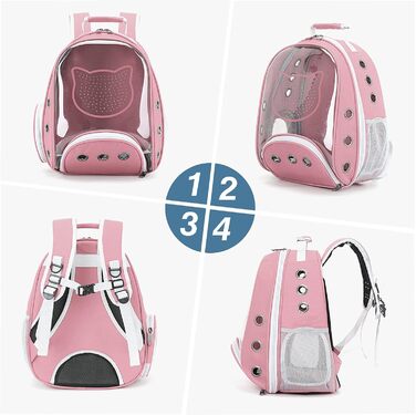 Рюкзак для котів та маленьких собак PETCUTE, рожевий, до 6 кг, знімний килимок, прозоре вікно, для подорожей