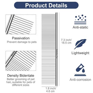 Гребінець для собак та котів: професійний сталевий гребінець для видалення ковтунів та розпушування довгої шерсті